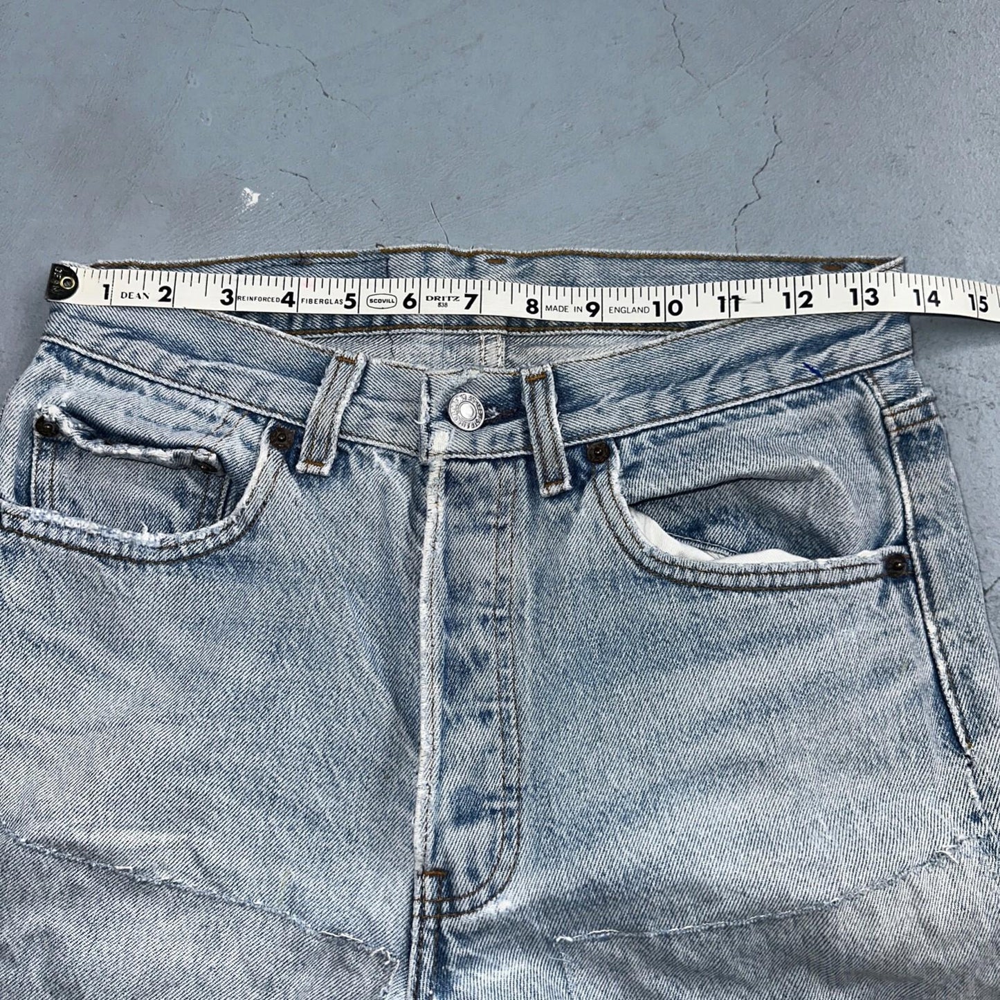 Levis 501 Vintage 80s USA XX Straight Leg Jeans Blue Light Wash Thrash Act 27x28