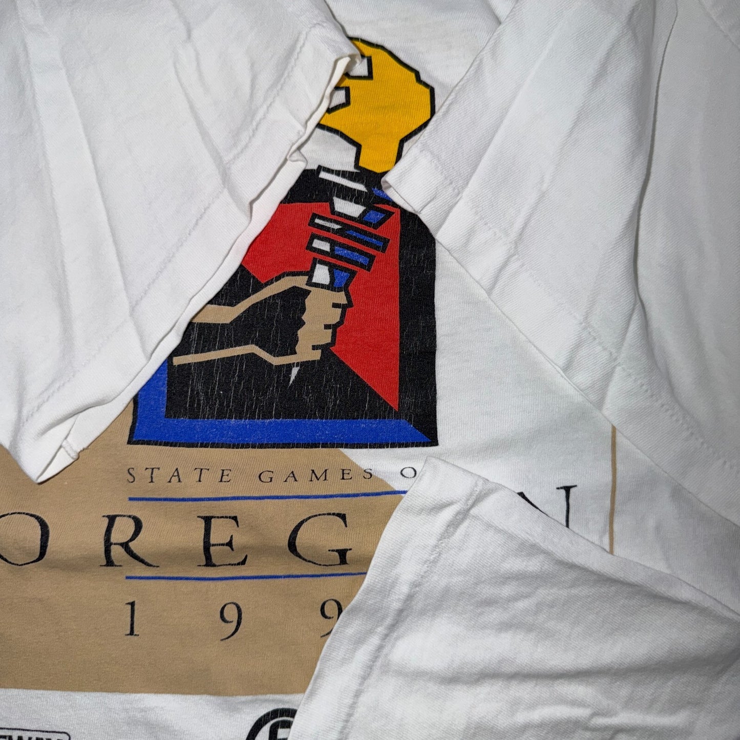 Vintage Nike State Games Of Oregon 1993 Torch T Shirt White USA JDI Large 90s