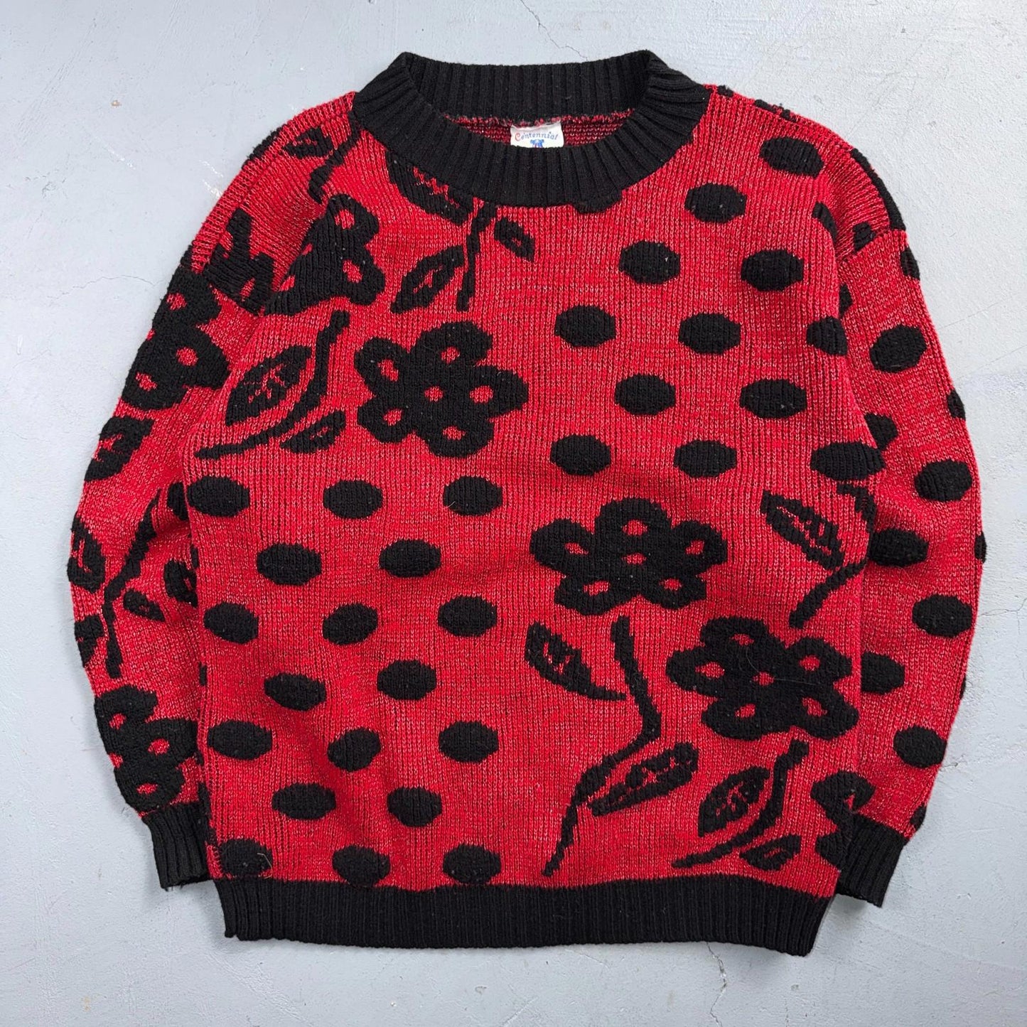 Vintage Sweater Women M Floral Glitter Metallic Acrylic Preppy 80s 90s USA