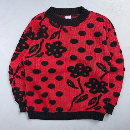 Vintage Sweater Women M Floral Glitter Metallic Acrylic Preppy 80s 90s USA