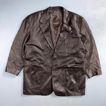 Paul Stuart Mens Vintage Brown Leather Jacket XL Chore Coat Pockets EUC Blazer