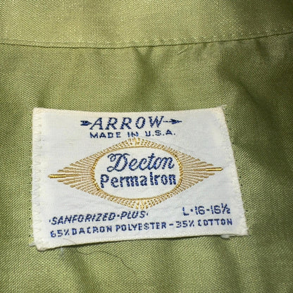 1960s Arrow Green Short Sleeve Button Down Shirt Rockabilly Sanforized Dacron