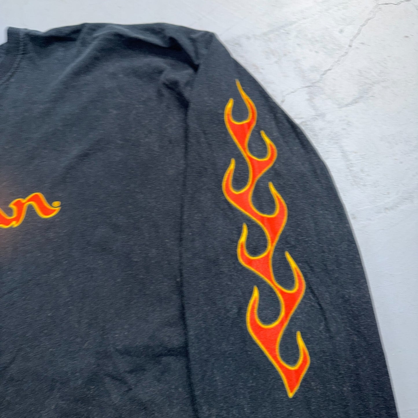 VTG Y2K Zildjian Long Sleeve T Shirt Flame Sleeve Print Drums Music Faded Band