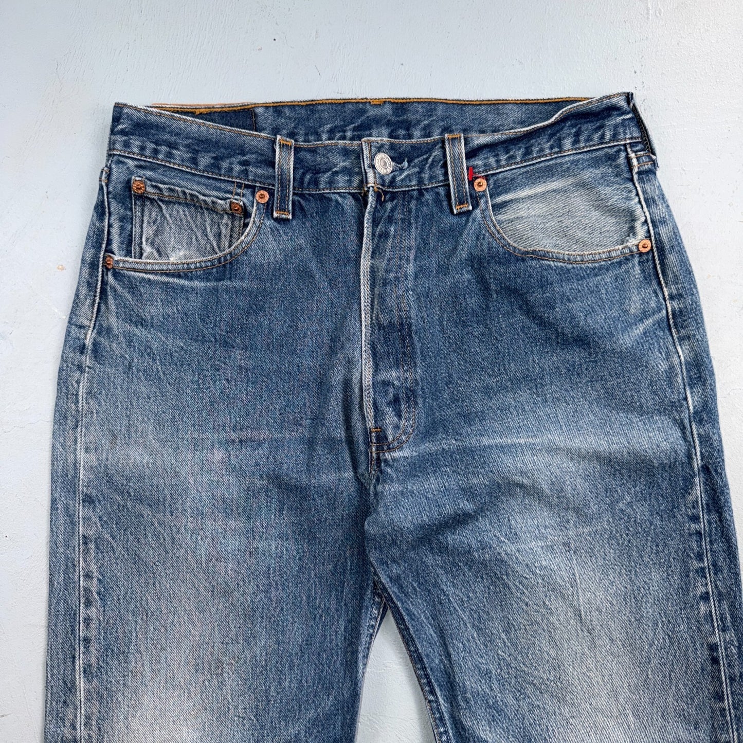 Levis 501 Vintage 90s USA XX Straight Leg Jeans Blue Light Wash 34x33 Act 31x28