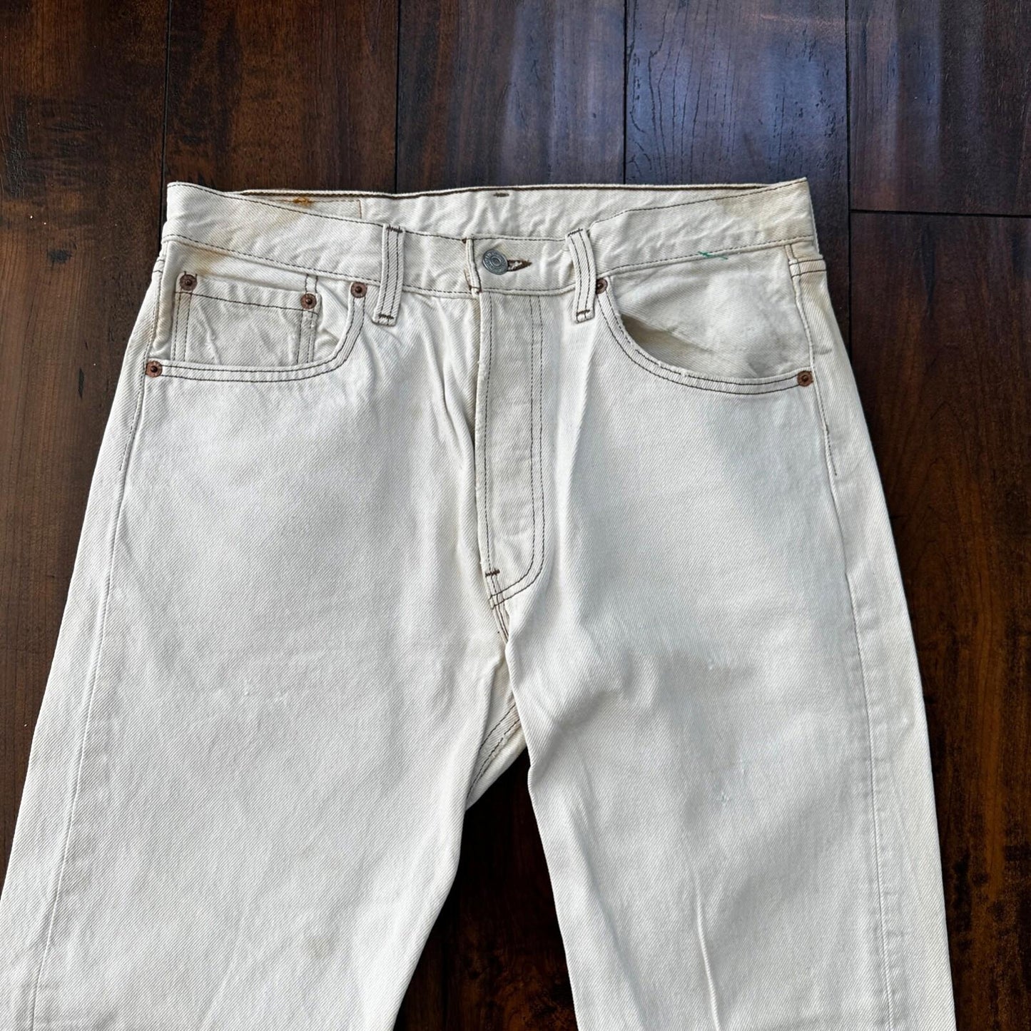 VTG 90s Levis 501 Button Fly 32x32 USA Tag Jeans Straight Wash White Act 30x31
