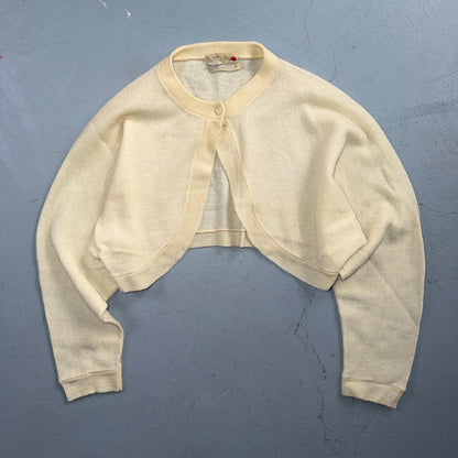VTG 1940s 1950s Wool Caridgan Sweater Rockabilly Womens Mod Knit Ivory Shawl