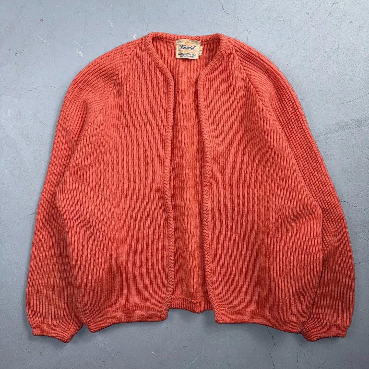 VTG 50s Kandel Oregon Woolen Mills Open Front Wool Sweater Cardigan Rockabilly L