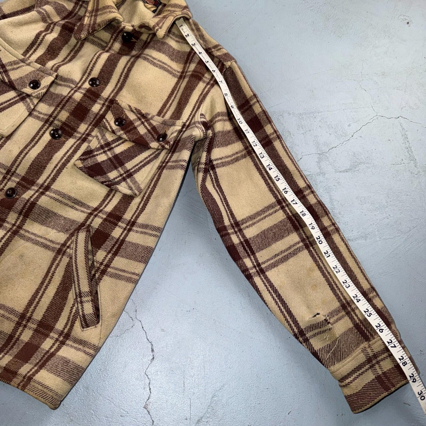 VTG 40s 50s Woolrich Jacket Size 38 Brown Ivory Mackinaw Hunter Plaid Wool RARE