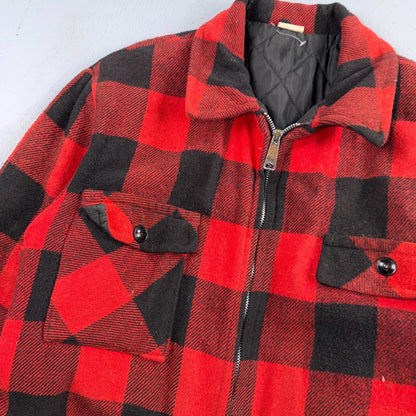 VTG 1960s 60s Cotton Buffalo Plaid Lined Insulated Zip Up Jacket Large Mackinaw