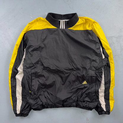 Adidas Vintage 1990s Windbreaker Pullover Black & Yellow Three Stripes Size M