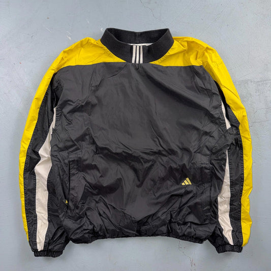 Adidas Vintage 1990s Windbreaker Pullover Black & Yellow Three Stripes Size M