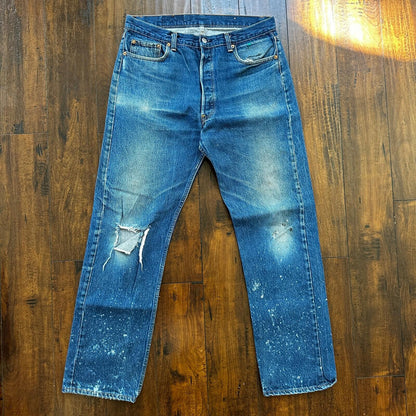 VTG 80s Levis 501 Button Fly 38x36 USA Tag Jeans Straight Wash Blue XX Act 34x31