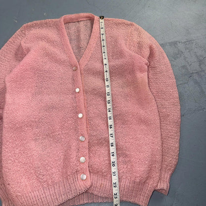 VTG Pink Mohair Cardigan Sweater 50s 60s Fuzzy Knit Button Front Airy Rockabilly