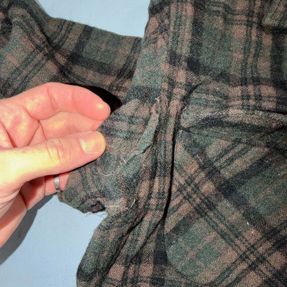VTG 60s Penneys Shirt Brown Plaid Wool Button Loop Collar Rockabilly 1960s