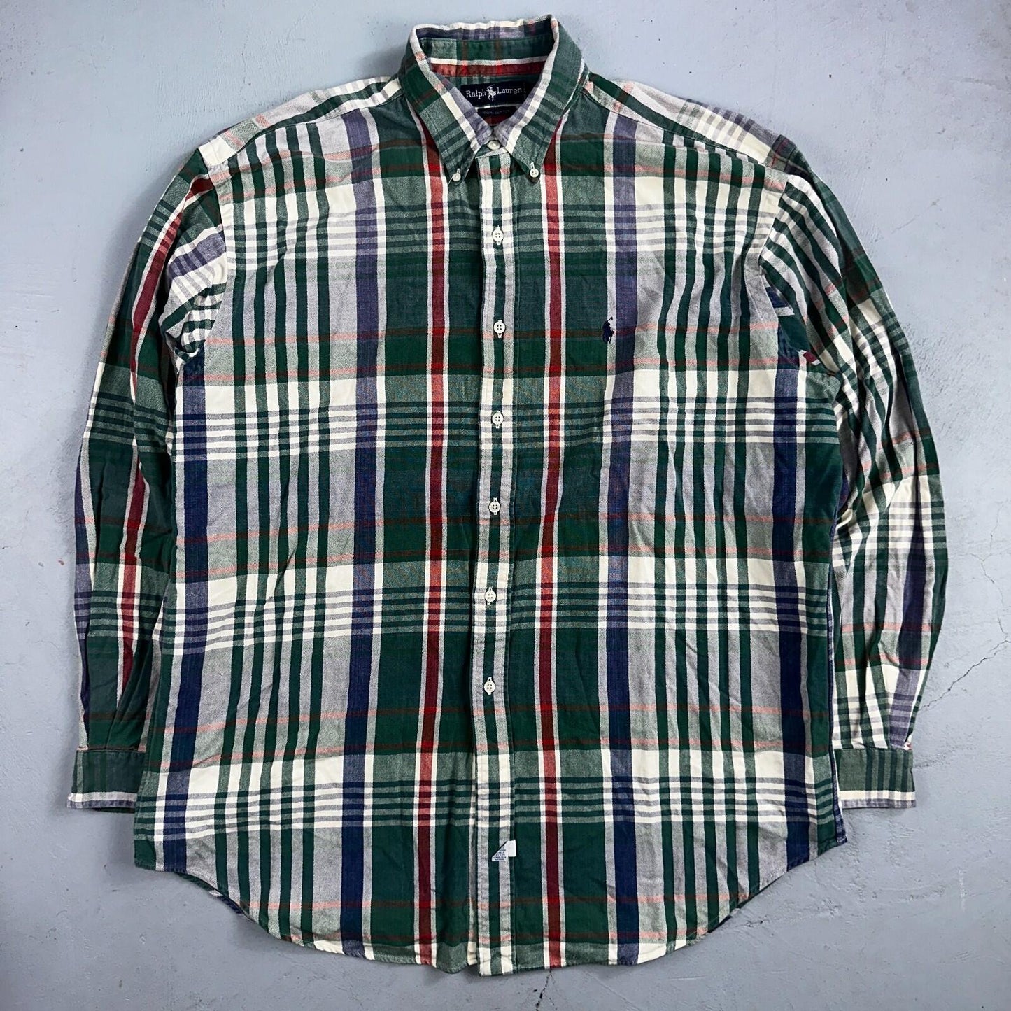 Ralph Lauren Heavy Cotton Button Down Casual Plaid Shirt Men Size XL Green VTG