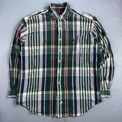Ralph Lauren Heavy Cotton Button Down Casual Plaid Shirt Men Size XL Green VTG