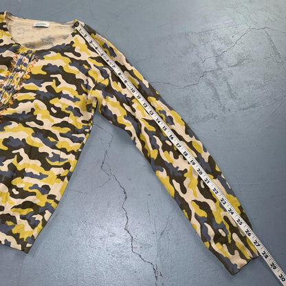 Sundance Tangier Camo Size Medium Yellow Button Down Cardigan Sweater Cute Y2K