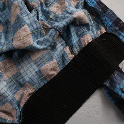 VTG 1970s Men's L Blue Flannel Shirt Black Ribbed Ricky Monzini USA Rockabilly