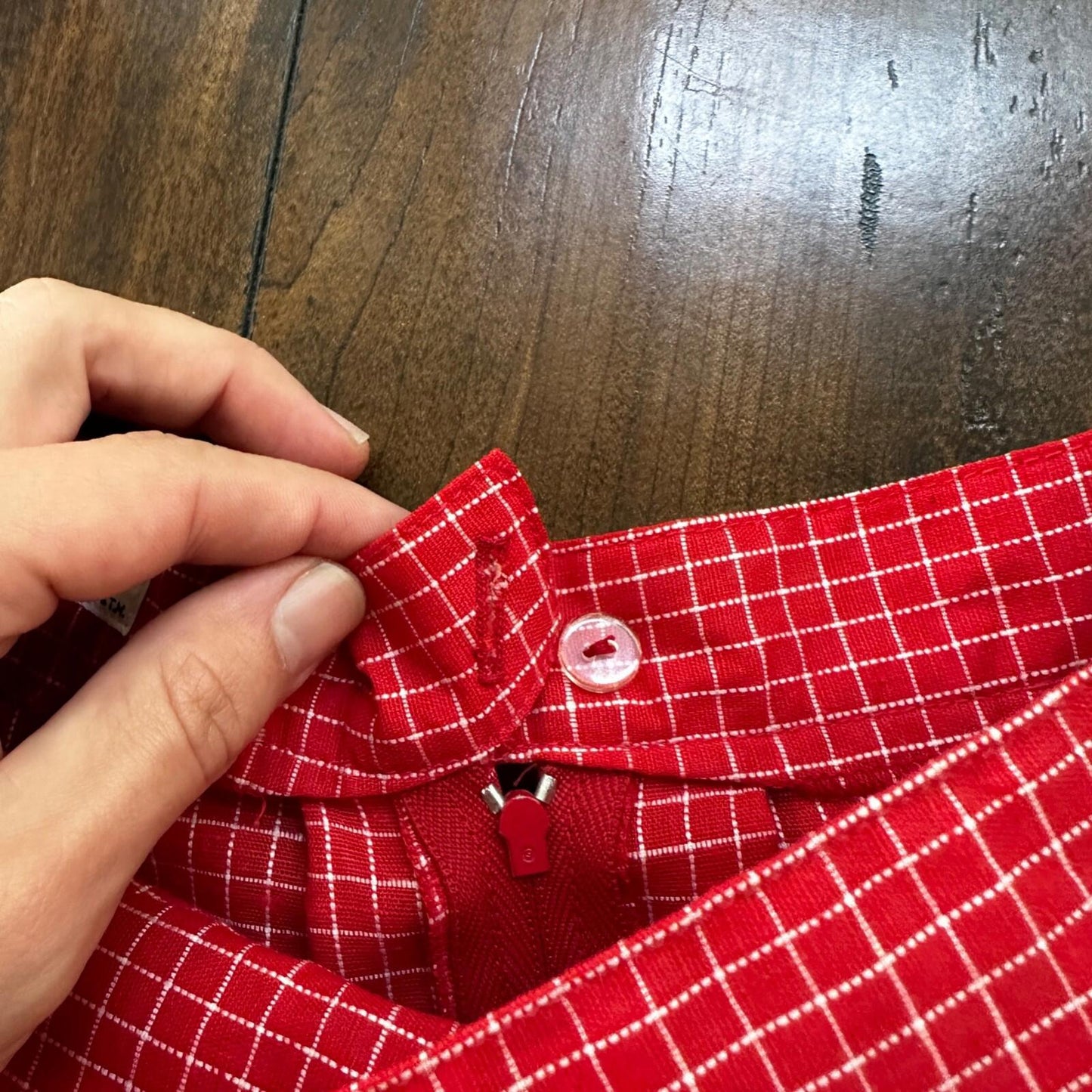 VTG College Town Red Checkered Knee To Midi Skirt Small Shorts RARE Rockabilly