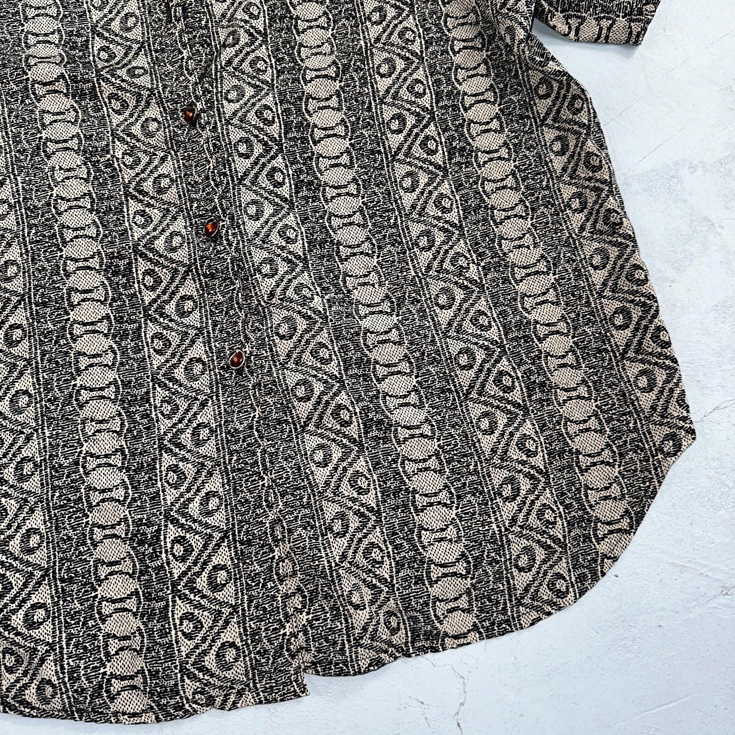 Hawaiian Regular Fit Shirt Men L Gray Geometric Tribal Button Up 80s VTG