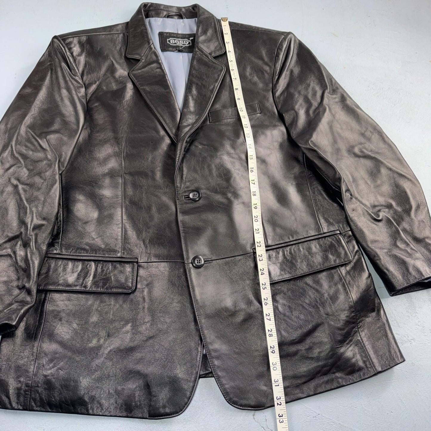 BGSD Mens Black Leather 2 Button Front Collared Jacket Size XL S Lambskin