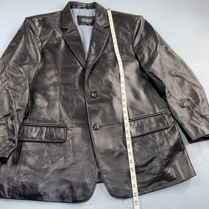 BGSD Mens Black Leather 2 Button Front Collared Jacket Size XL S Lambskin