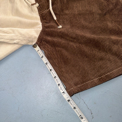 DRJ Essentials Shorts Mens 2XL Brown Yellow Corduroy Drawstring Elastic Waist