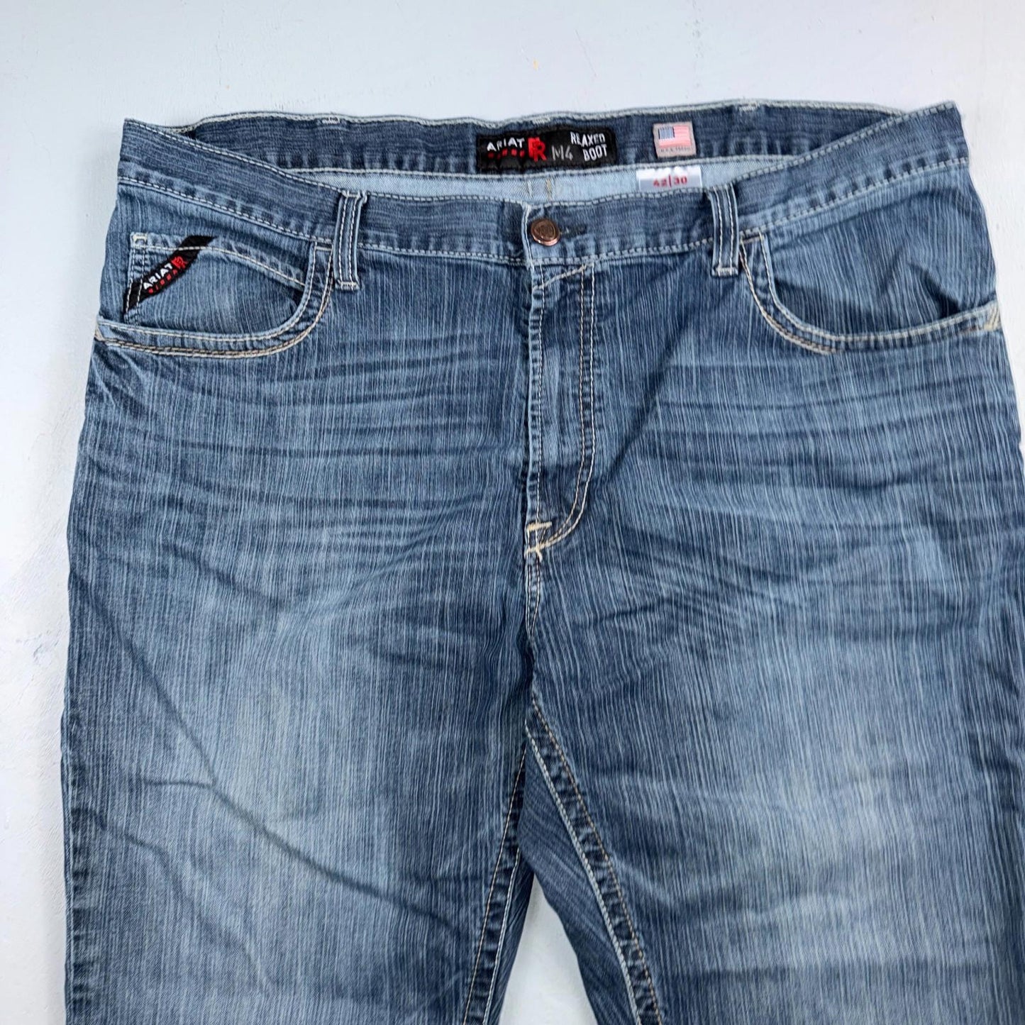 Ariat M4 FR Jeans Mens Blue Flame Resistant Cat 2 Relaxed Boot Cut 42x30 Denim