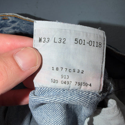 Levis 501 Vintage 90s USA XX Straight Leg Jeans Blue Light Wash 33x32 Act 31x30