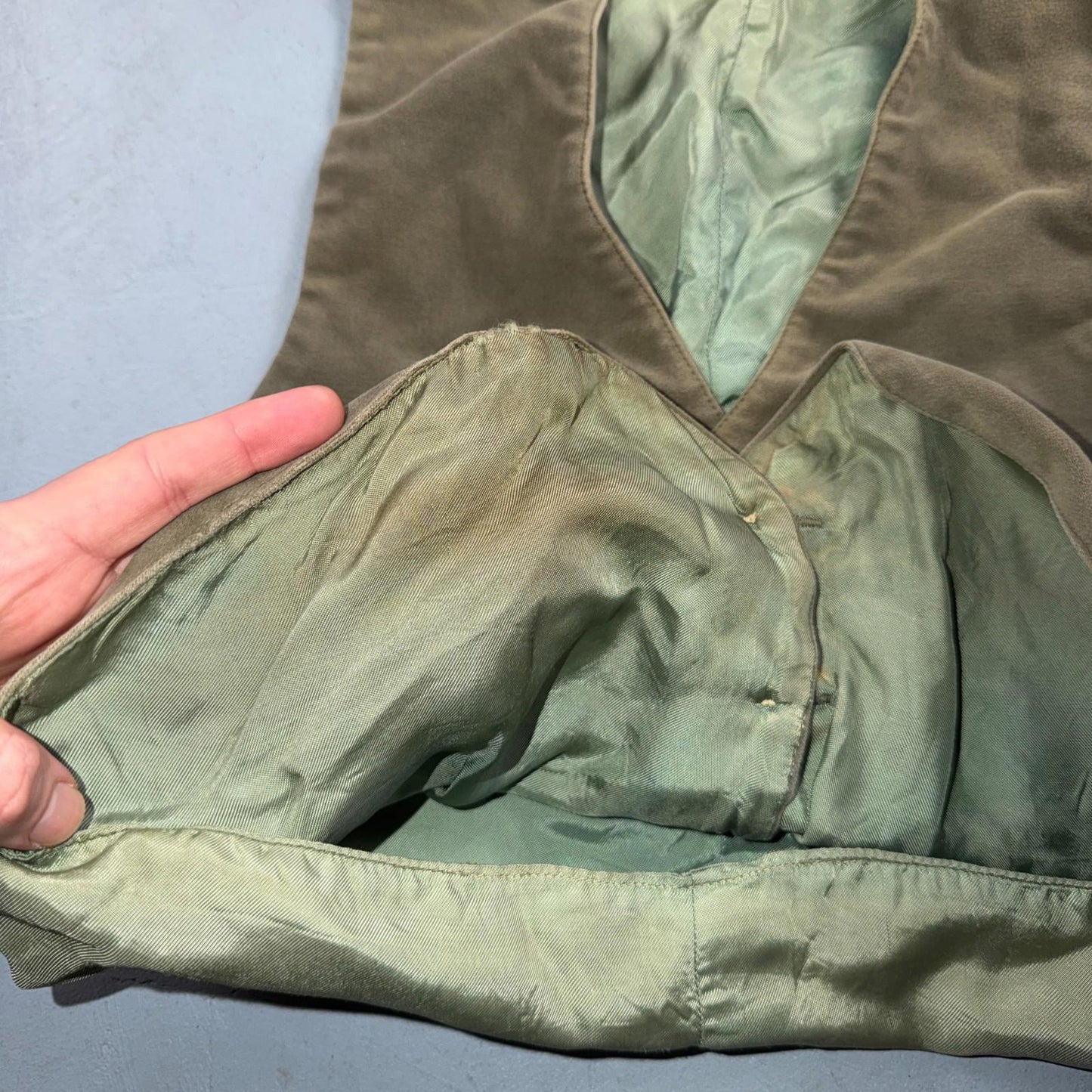 VTG Vest Mens Green Waistcoat Size S 1940s 1950s Velour Rockabilly Nice Suit
