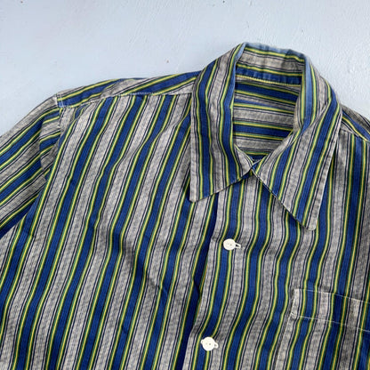 Vintage 50s 60s Striped Bowling Shirt Size M Rockabilly Loop Collar Handmade