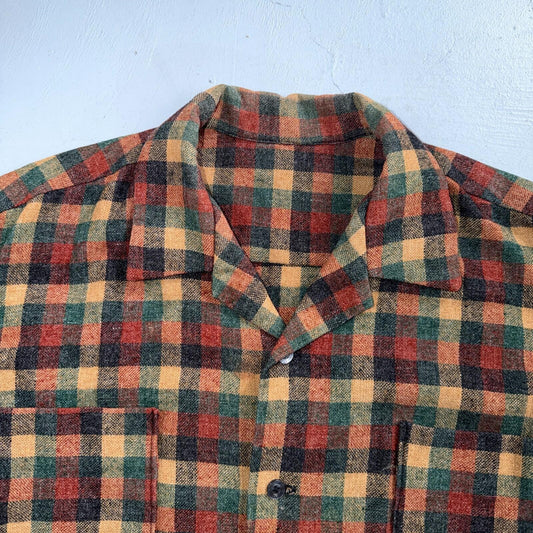 VTG 1950s 1960s Board Shirt Wool Nylon Plaid Flannel Shirt Rockabilly Checker