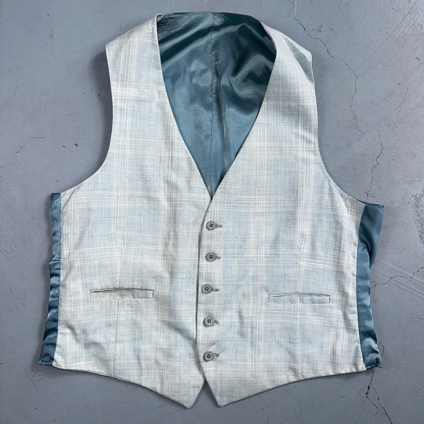VTG Mens 3 PC Suit 44 Jacket Coat Pants Vest Plaid Rockabilly 70s Stained