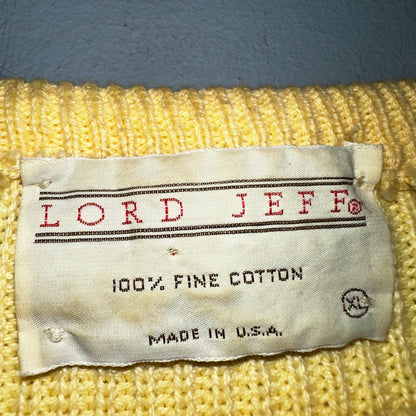 Lord Jeff Mens Chunky Knit Pullover Crewneck Sweater Fine Cotton USA Yellow XL
