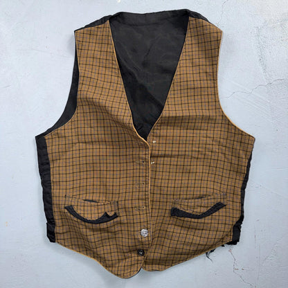 VTG Buckle Back Vest Mens Black Waistcoat Size S 1940s 1950s Plaid Double Sided