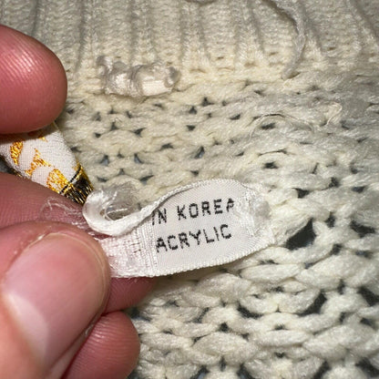 Vintage Hudson Bay Cardigan Acrylic Sweater Ivory Cable Knit Fisherman 80s Korea