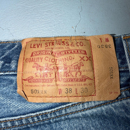 Levis 501 Vintage 90s USA XX Straight Leg Jeans Blue Light Wash 38x30 Act 35x27