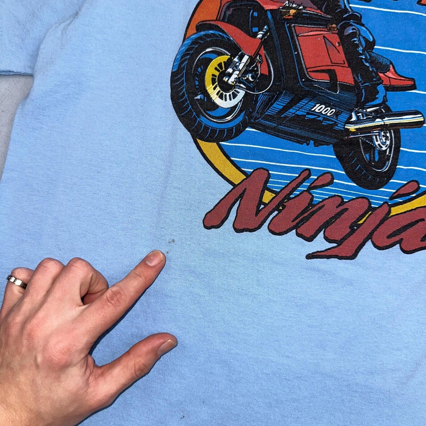 Motorcycle Ninja 80s VTG T Shirt Single Stitch Take Off Fly Movie Promo Graphic