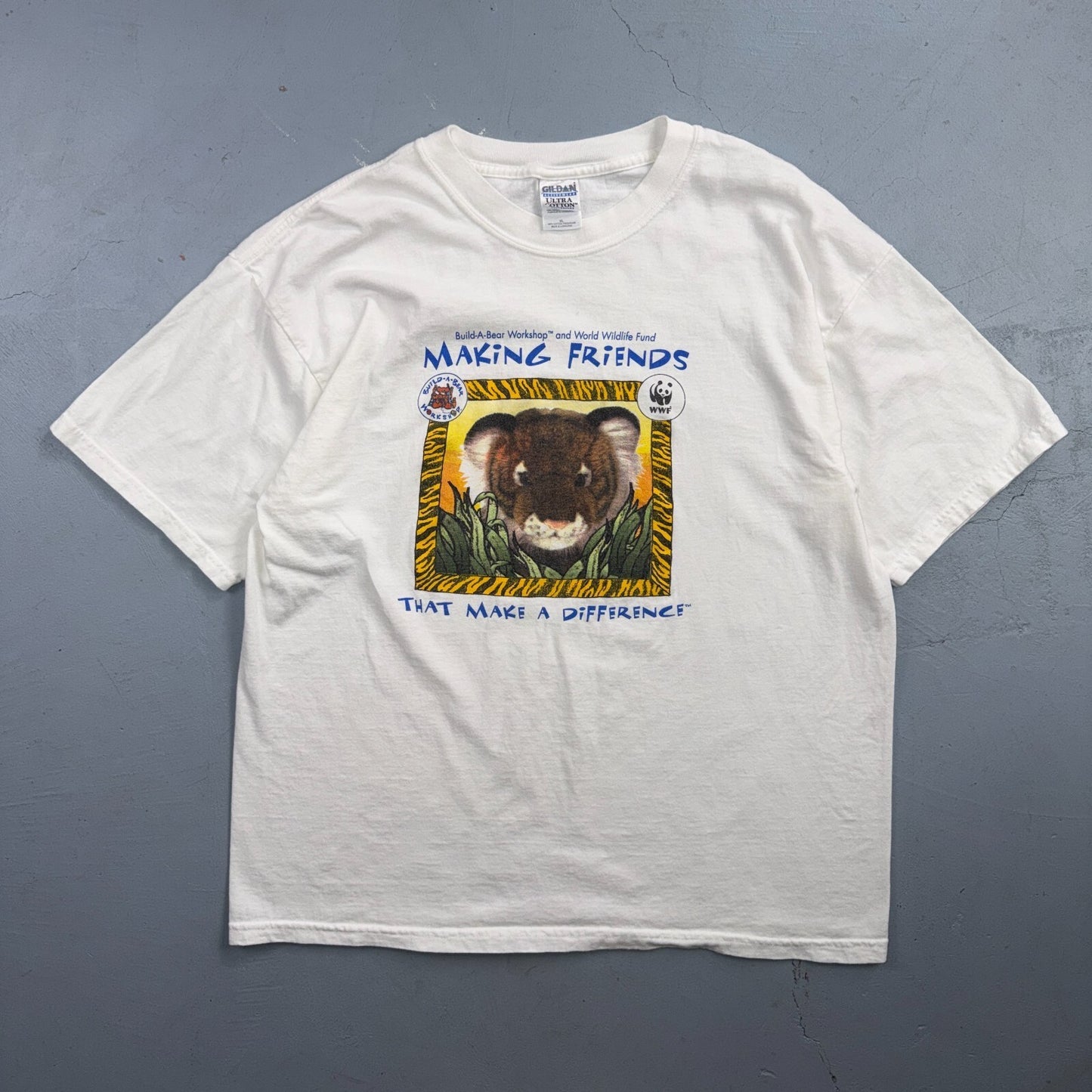 Vintage Build A Bear WWF World Wildlife Fund T Shirt Tiger Animal Graphic Y2K