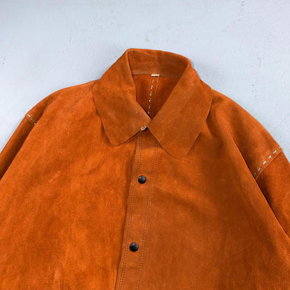 VTG 60s 50s Brown Suede Leather Button Jacket Western Snap Rockabilly Staple