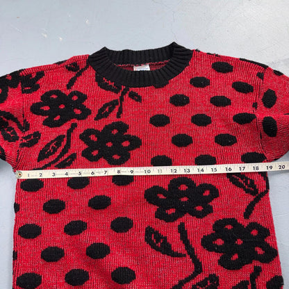 Vintage Sweater Women M Floral Glitter Metallic Acrylic Preppy 80s 90s USA