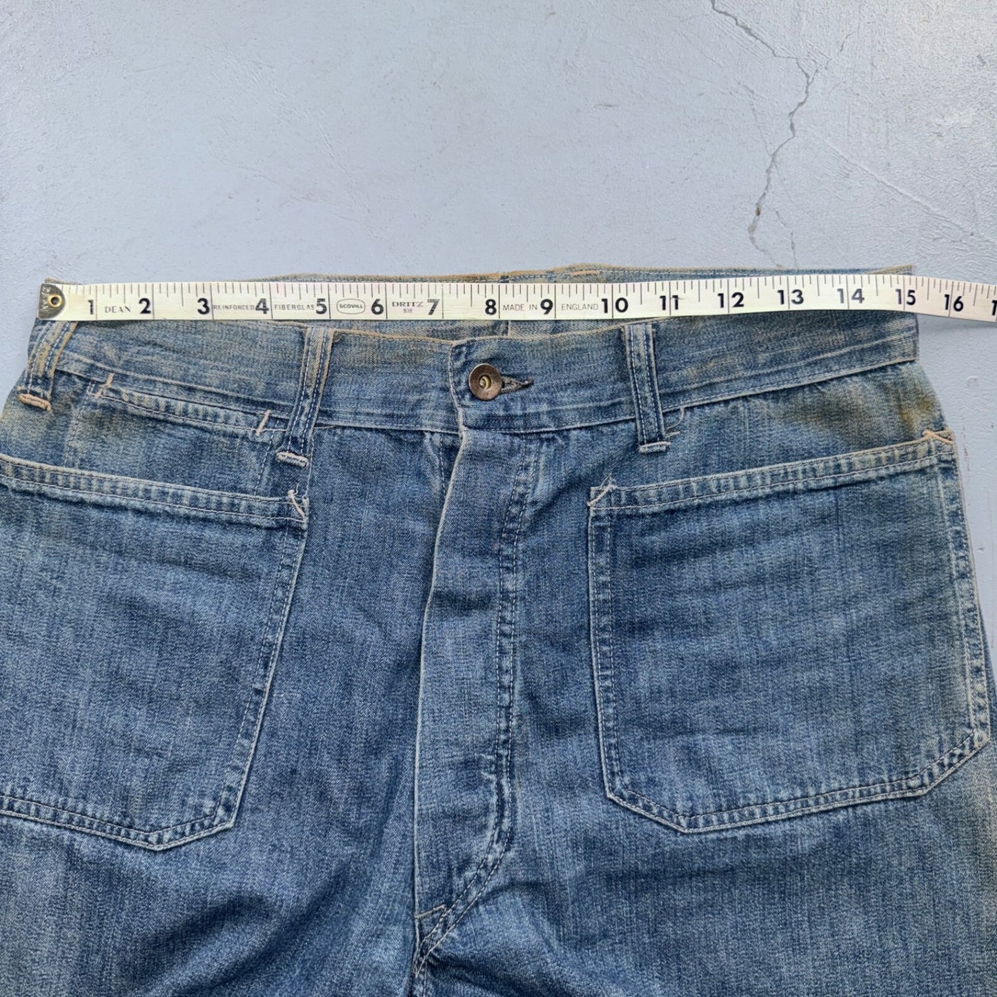 1940s WWII Navy Selvedge Denim Pants Seafarer Uniform Blue Jeans VTG 40s 30x28