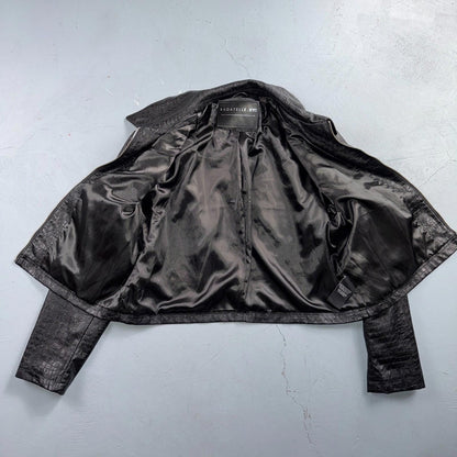 Bagatelle Black Leather VTG Jacket Womens Large Short Biker Cropped Racer Y2K