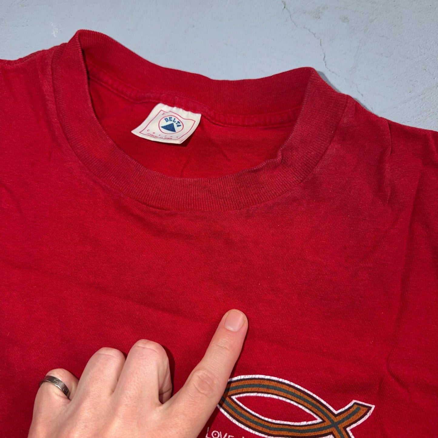 Vintage Jesus Shirt Mens L Red Love All Worship One Religious Christian 90s USA