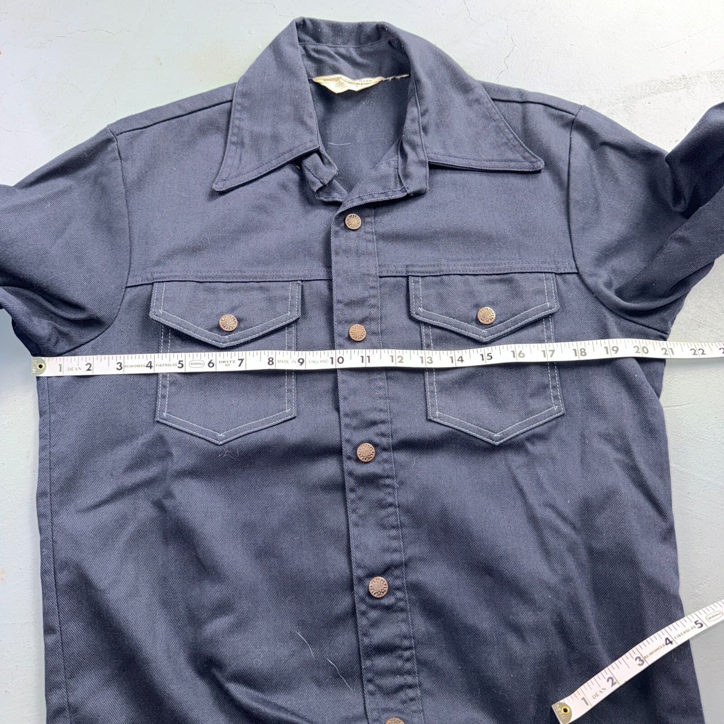 VTG 70s JC Penney Navy Work Shirt Button Front Chore Utility Rockabilly Workwear