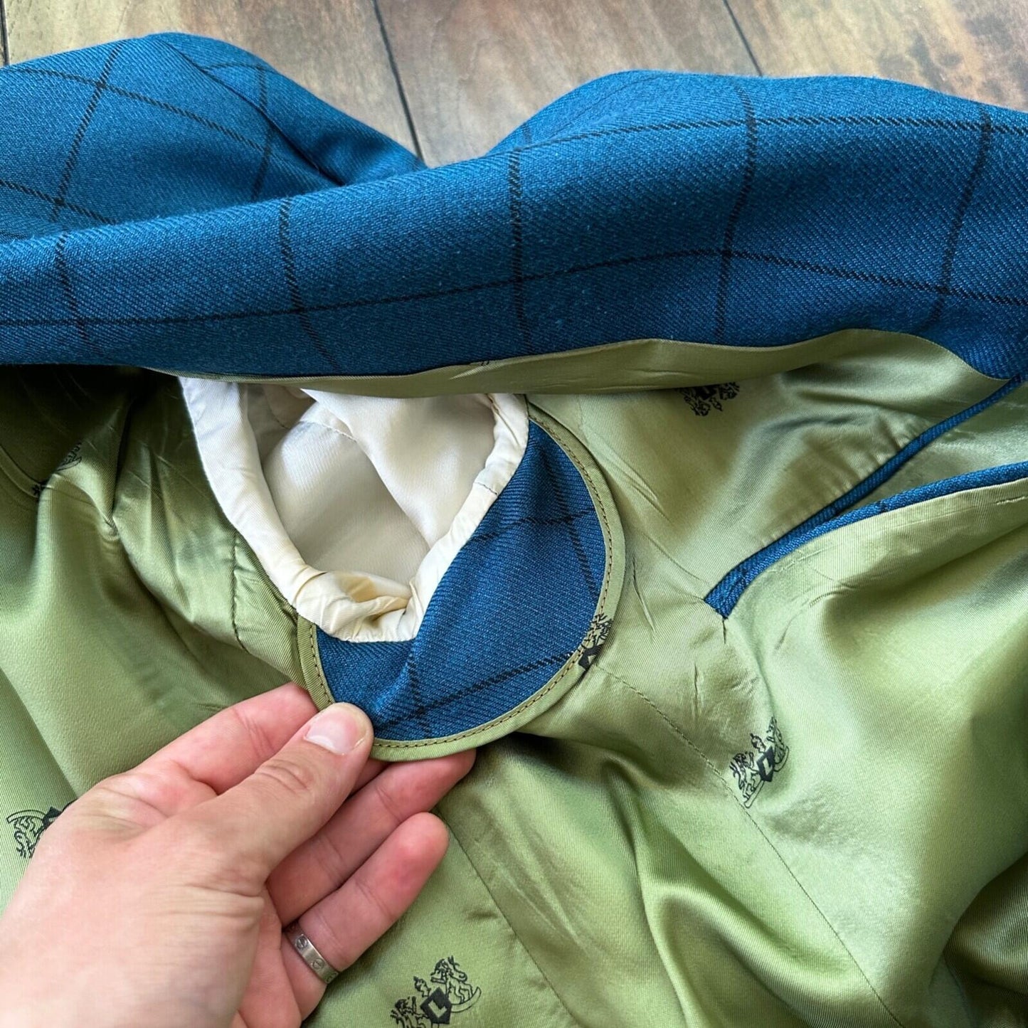 1960s 1970s Blue Pinstripe VTG Suit Jacket Sportcoat 42 Wool Checker Rockabilly