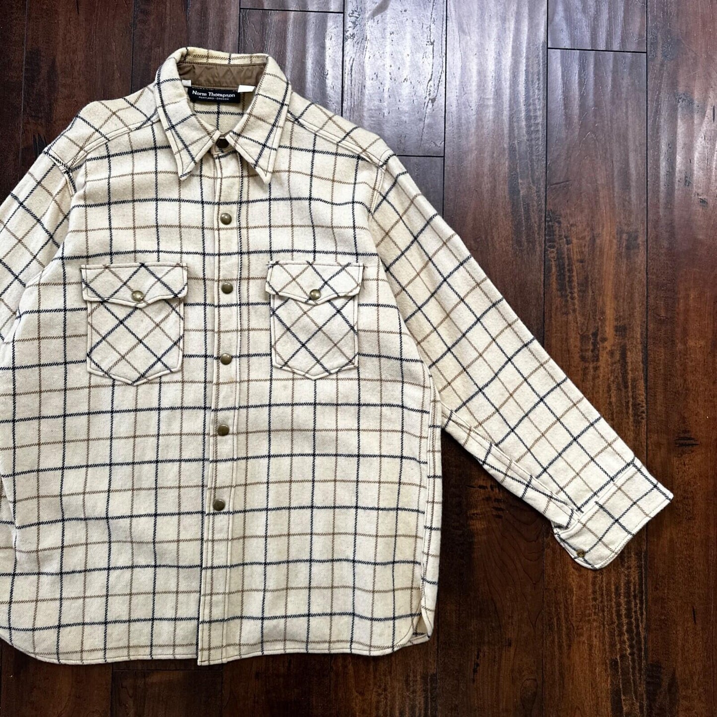Norm Thompson VTG Long Sleeve Snap Up Heavy Wool Shirt Plaid 60s XL Rockabilly