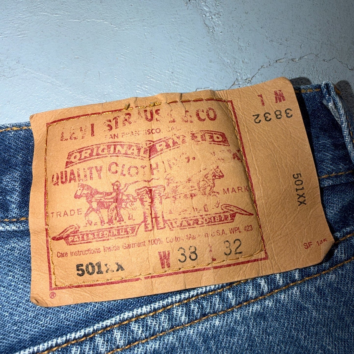 Levis 501 Vintage 90s USA XX Straight Leg Jeans Blue Light Wash 38x32 Act 35x28