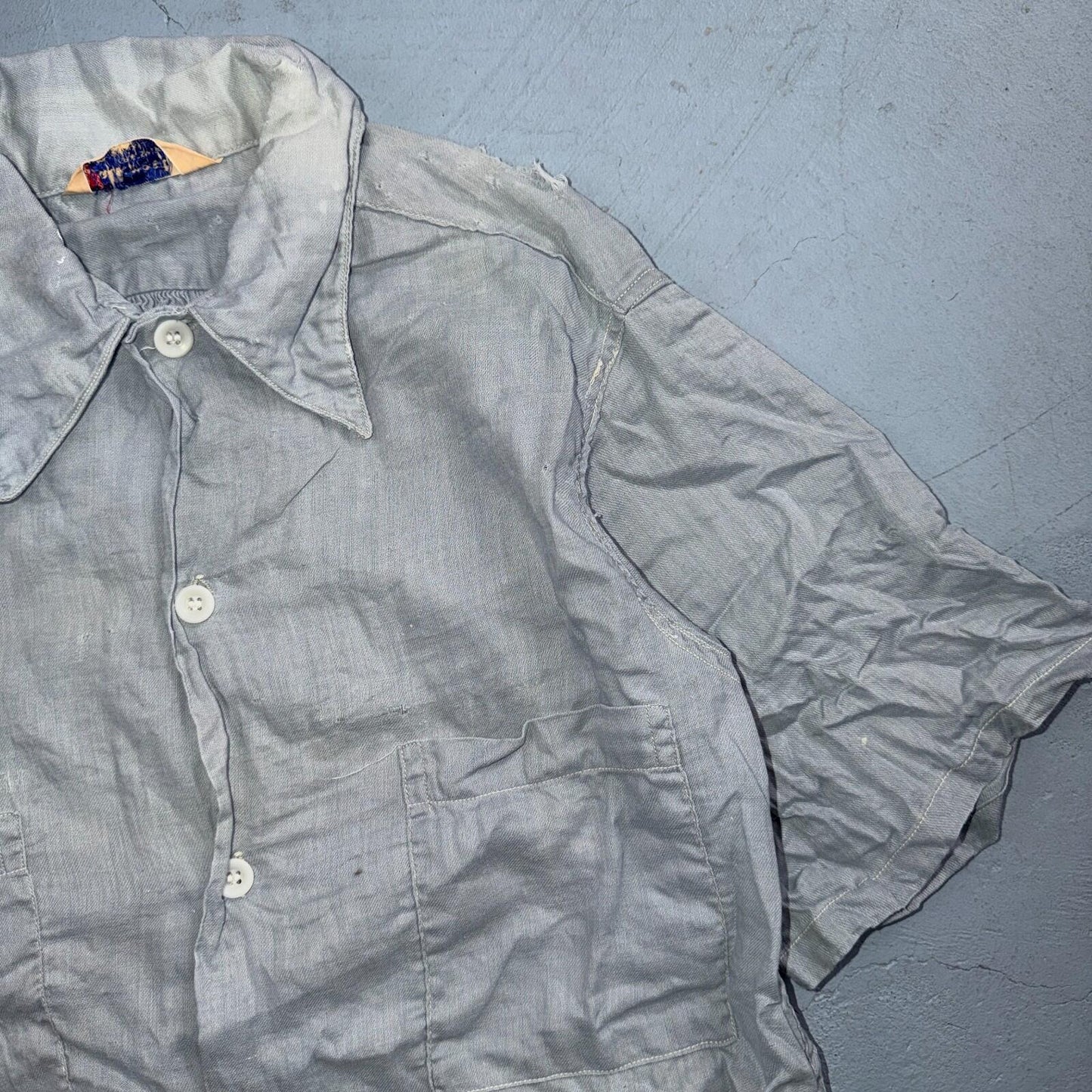 VTG 1950s Hallcrest Sportswear Button Shirt Rockabilly 50s Faded Stained Rare