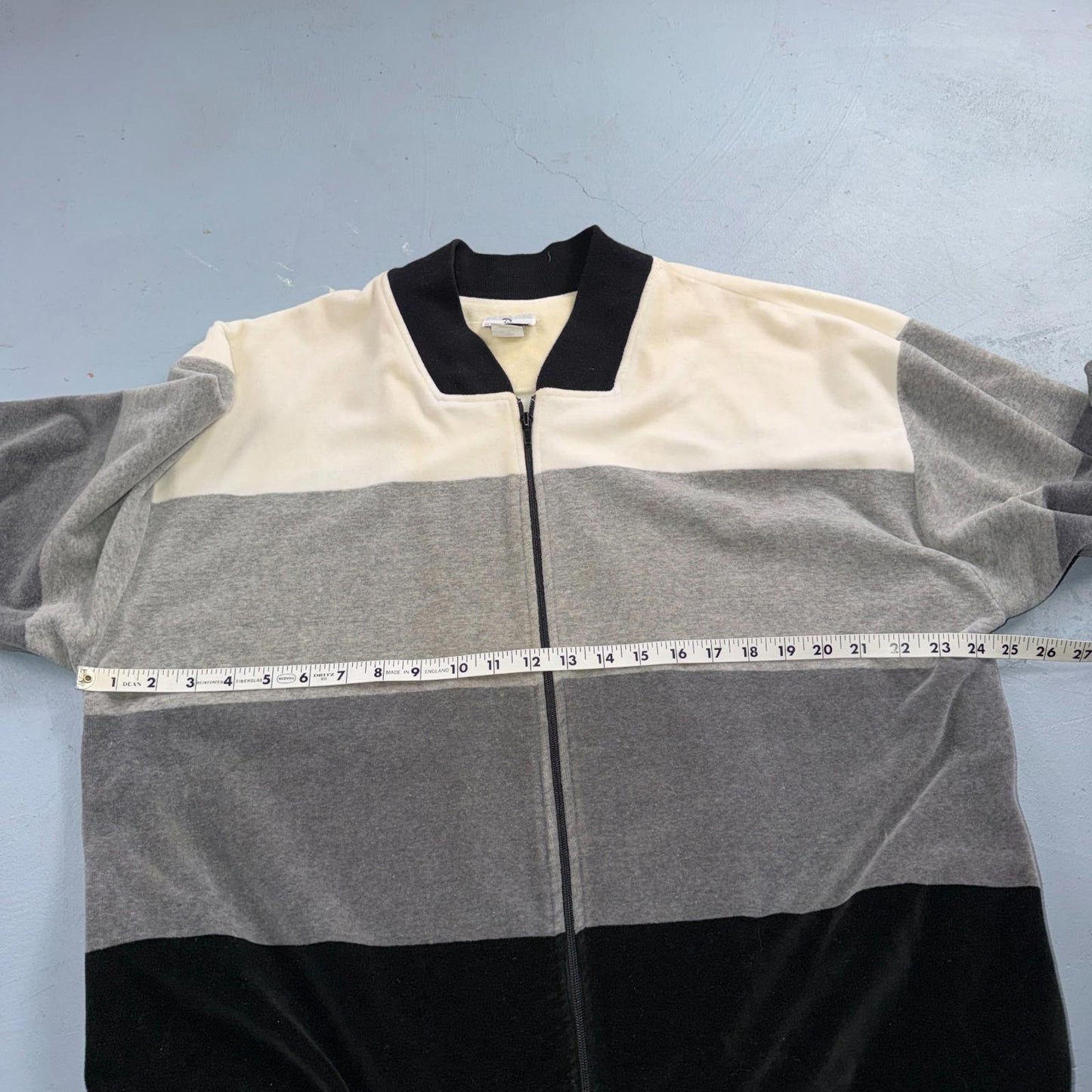 VTG Neiman Marcus Velour Track Jacket L Gray Zip USA 80s Loungewear Colorblock